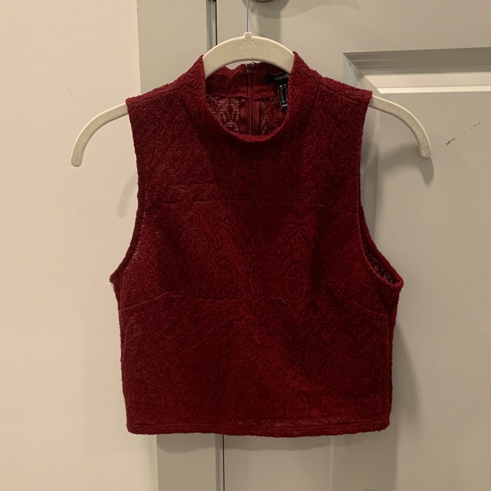 FOREVER 21 - ruby red turtleneck sleeveless crop top, size S, barely worn
